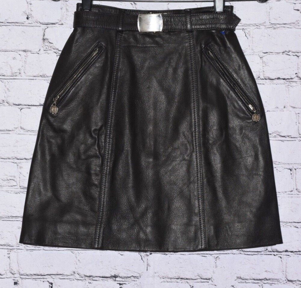 Vintage 90s Hugo Buscati Milano Genuine Leather Skirt Mini Biker Skirt Size 2